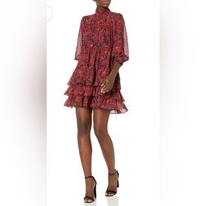 Cinq à Sept Women's Stargazer Lilies Riva Dress Red Ruffled mini dress Size 6